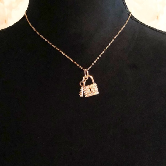 Gold & Rhinestones 16” Necklace Lock & Key - Picture 2 of 3
